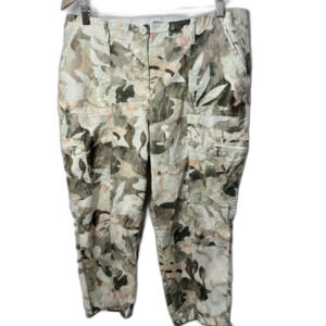 Chico's Sage Leaf Print Cotton Poplin Cargo Crop Womens Pants Size 2 (12) Summer